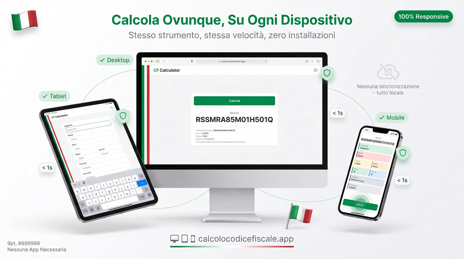 Calcolatore del codice fiscale accessibile su desktop, tablet e smartphone senza installazione